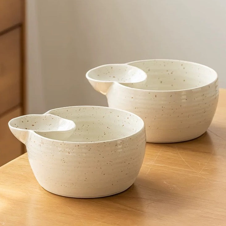 Handmade Ceramic Salad Bowl with attached Dressing/Dip bowl