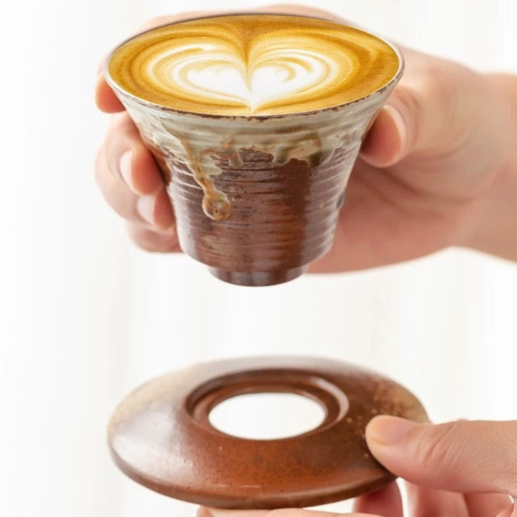 Japanese-theme Ceramic Cone Tea Cup with Base (Set of 2)