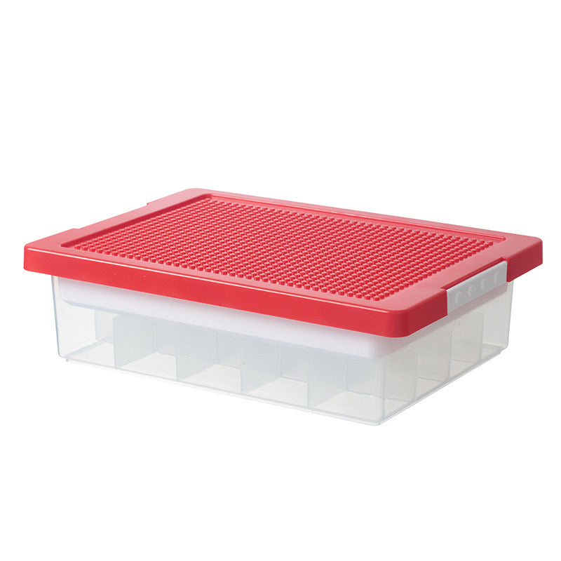 Toys Storage Organizer Box for Lego, Toy Storage Box with Building Plate Lid and Removable Tray, Building Block Storage, Stackable Plastic Organizer Bins