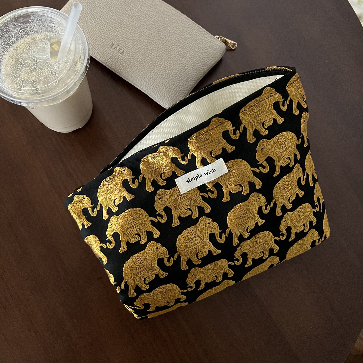 Simple Wish Embroidered Golden Trunk Multi Purpose Pouch
