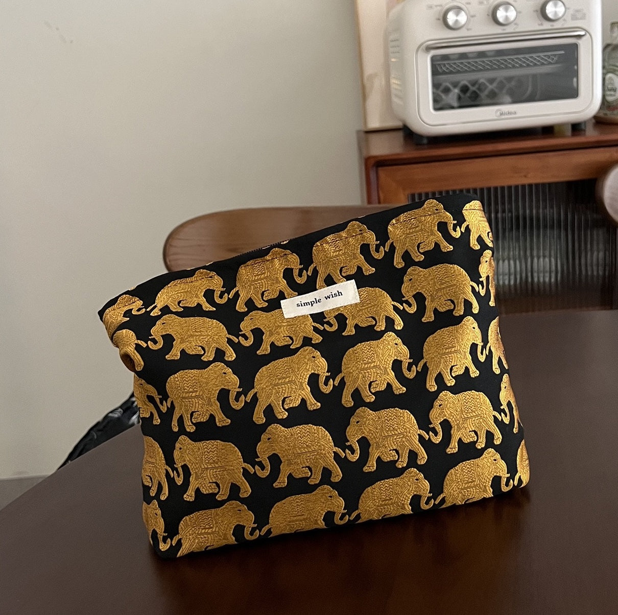 Simple Wish Embroidered Golden Trunk Multi Purpose Pouch