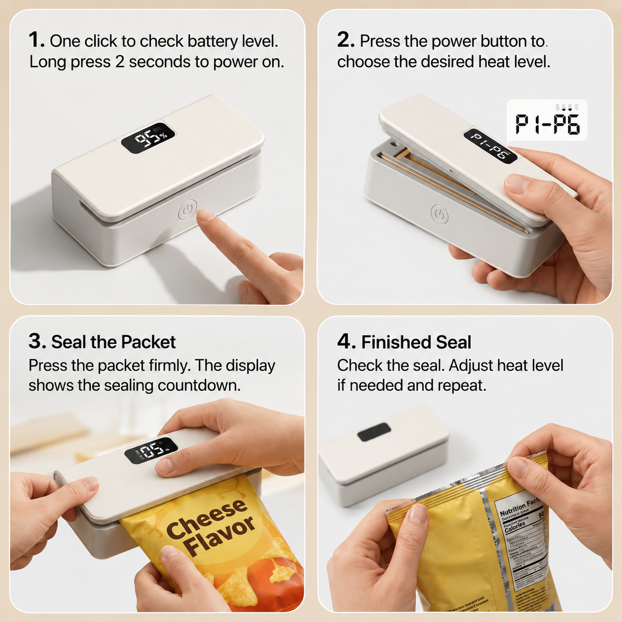 SmartSeal™ Handheld Heat Sealer with 6 adjustable heat levels