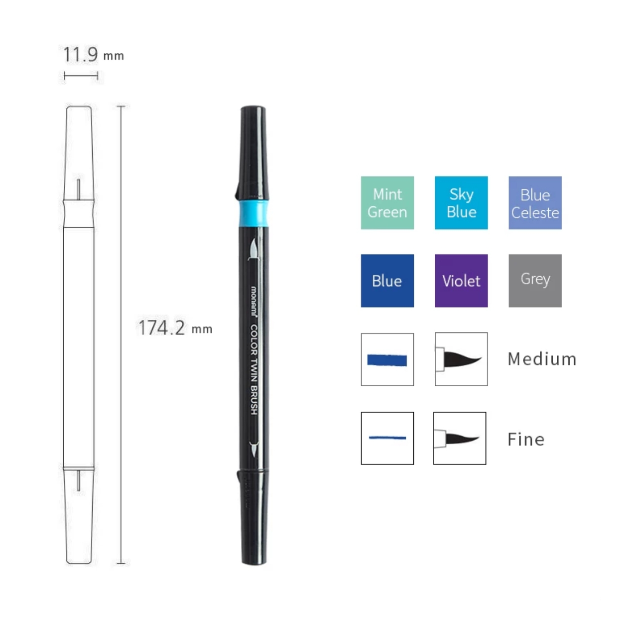 MONAMI Korean Color Twin Brush Marker Set
