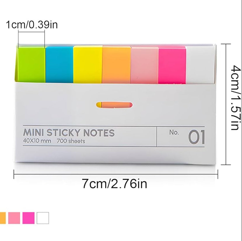 KINGJET Japanese Adhesive Memo Strips, (Pack of 1)40x10 mm Sticky Notes, 7 Colour Sticky Notes