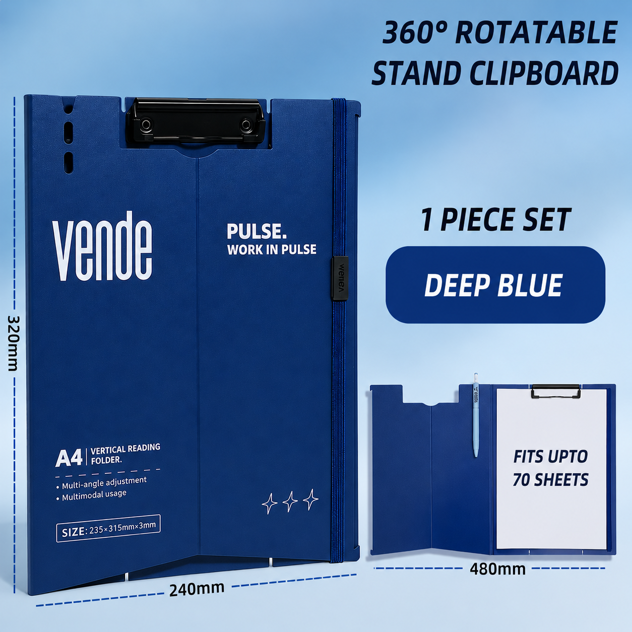 Adjustable A4 Clipboard 360 Degree Vertical and Horizontal Usage.