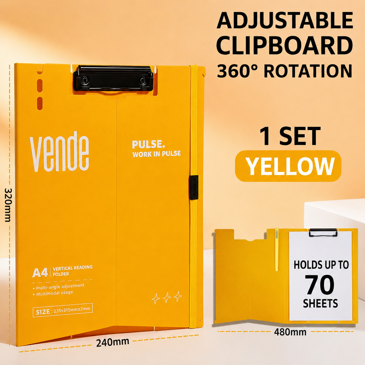 Adjustable A4 Clipboard 360 Degree Vertical and Horizontal Usage.