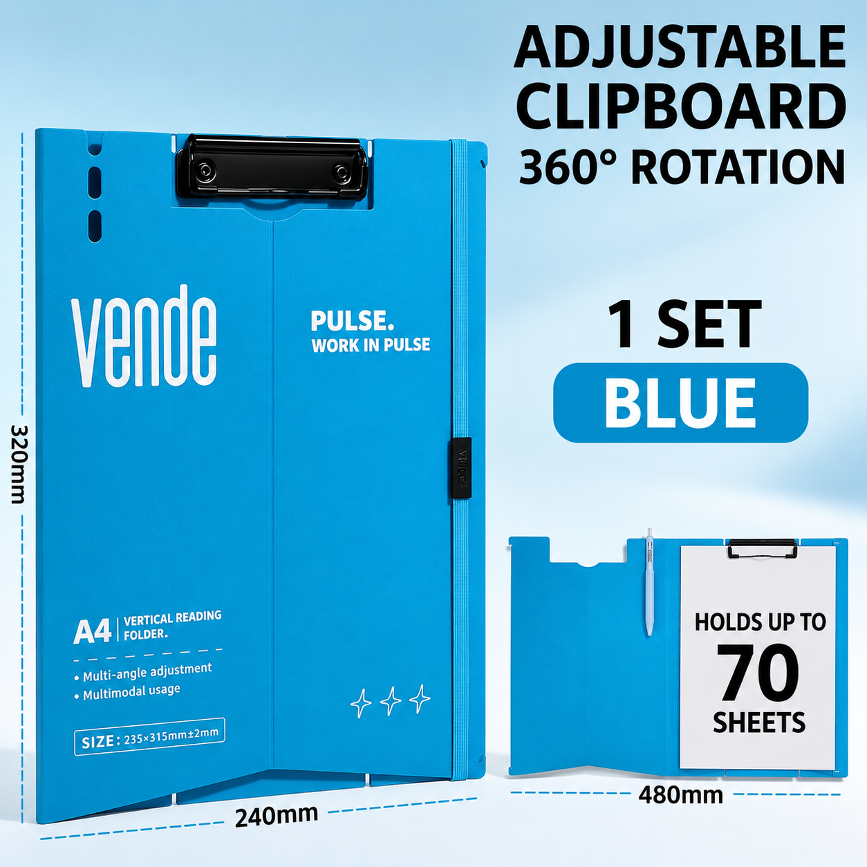 Adjustable A4 Clipboard 360 Degree Vertical and Horizontal Usage.