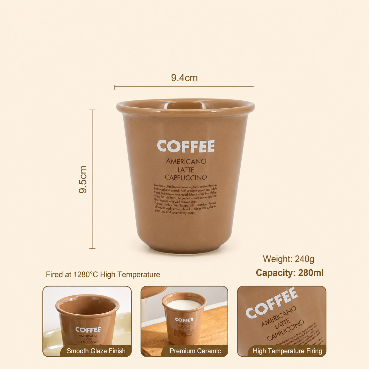 The Roasted Sip High Density Premium High Glaze Ceramic Coffee Cups