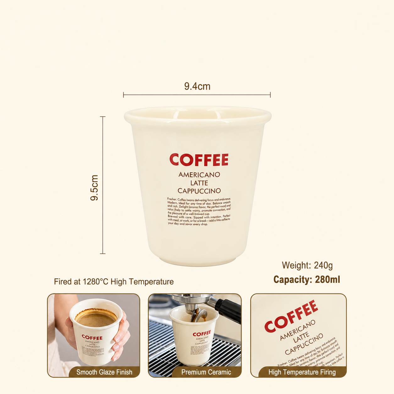 The Roasted Sip High Density Premium High Glaze Ceramic Coffee Cups