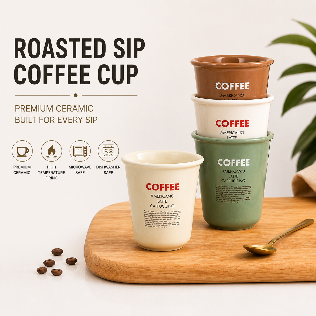 The Roasted Sip High Density Premium High Glaze Ceramic Coffee Cups
