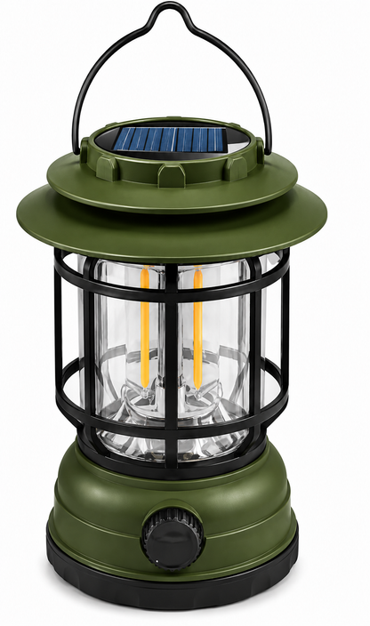 Solar Powered  & Rechargeable Retro Camping Light with Replaceable Lithium ion Battery
