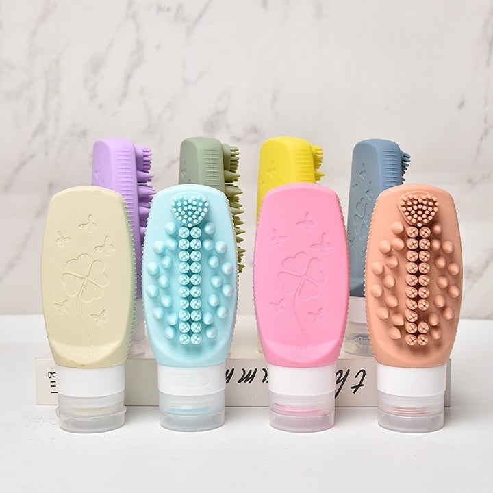 2 in 1 Silicone Travel Bottles with Built-in Scalp Scrubber 90ml (2 Pack)