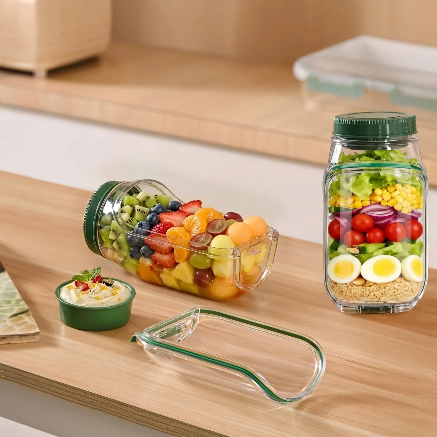 Leak proof Salad Pod Mason Jar Side Open, Pod Mason Jar, Jars With Lids Meal Prep,Suitable for Home, Outdoor and Travel