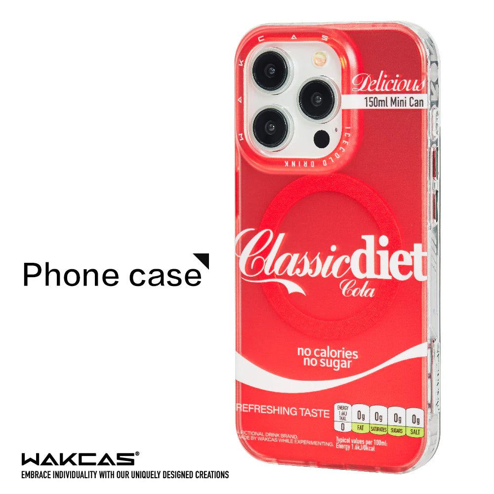 WAKCAS Classic Diet Red Beverage Magnetic iPhone Magsafe Case (with optional pop socket)