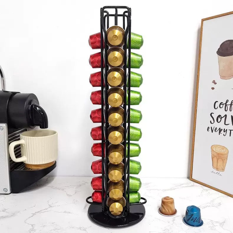 Coffee Capsule Holder with Rotating Stand - Holds 40 Coffee Pods| Compatible with Nespresso Pods | Espresso Pod Holder For Home & Office.