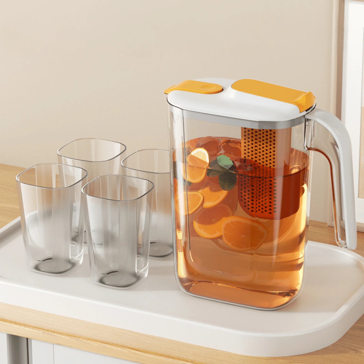 Multi-Purpose Beverages Kettle (2.6L) Jar with Strainer and 400ml x 4 Cups