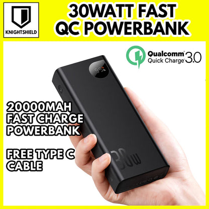BASEUS Power Bank ADAMAN 2 30W 20000 mAh VOOC EDITION Fast Charging Power bank with USB to Type C 0.3M Cable