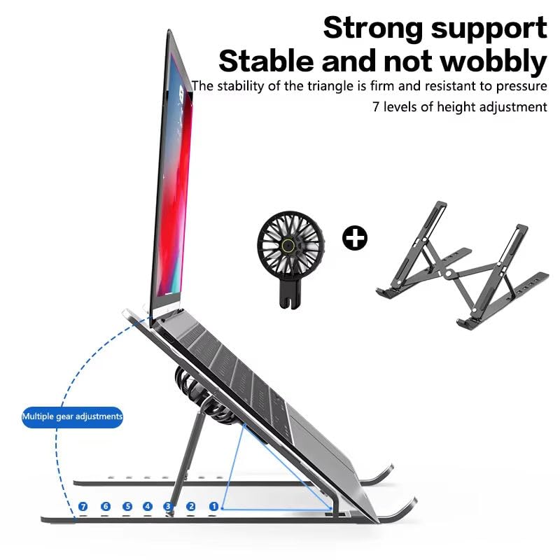 Laptop Cooler Stand with Detachable Fan | Foldable Aluminum Alloy Notebook Holder | Adjustable Height & Angle Ergonomic Laptop Stand with Cooling Pad for Laptops,Tablets ( Pack of 1)