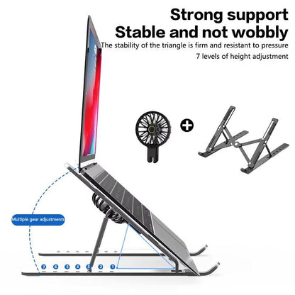 Laptop Cooler Stand with Detachable Fan | Foldable Aluminum Alloy Notebook Holder | Adjustable Height & Angle Ergonomic Laptop Stand with Cooling Pad for Laptops,Tablets ( Pack of 1)