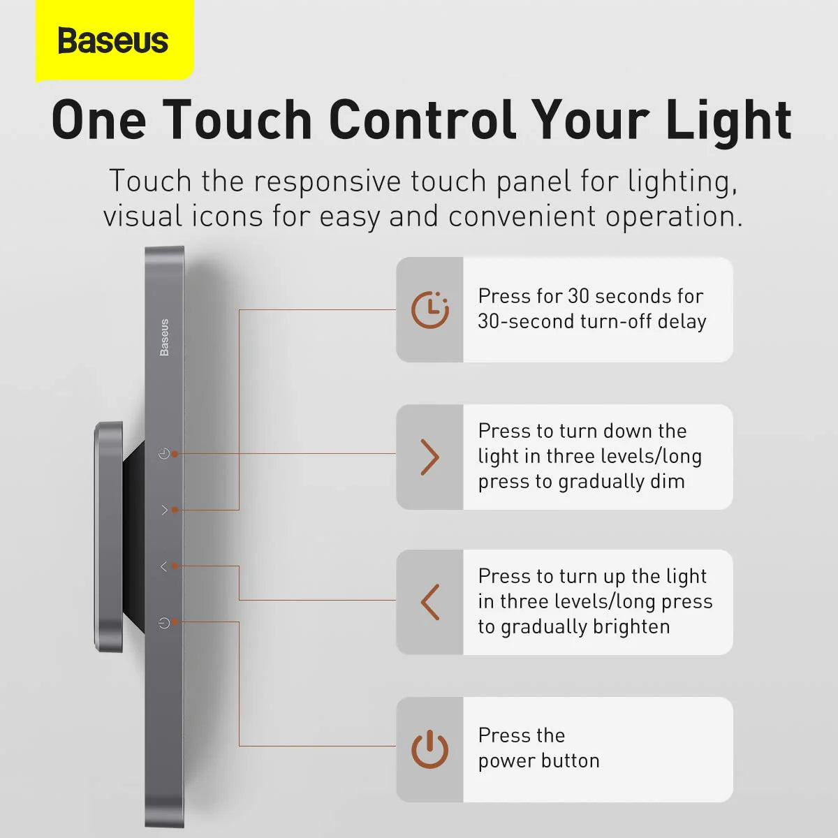 BASEUS Magnetic Stemless Touch Sensor Rechargeable Desk Lamp with 3 Brightness Levels