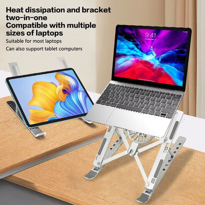 Laptop Cooler Stand with Detachable Fan | Foldable Aluminum Alloy Notebook Holder | Adjustable Height & Angle Ergonomic Laptop Stand with Cooling Pad for Laptops,Tablets ( Pack of 1)