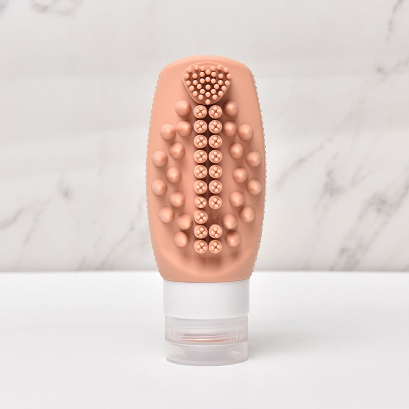 2 in 1 Silicone Travel Bottles with Built-in Scalp Scrubber 90ml (2 Pack)
