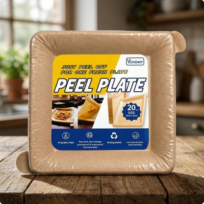Peel Plate [1-Pack] 20 Servings Total, Peel-able Multi-Use Reusable Paper Plates 90% Less Waste for Home or On-The-Go Mealtime & Snacktime - Peelable Dinnerware (20 Peel Paper)