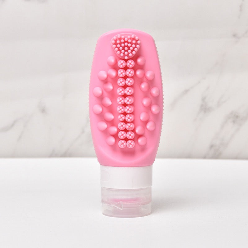 2 in 1 Silicone Travel Bottles with Built-in Scalp Scrubber 90ml (2 Pack)