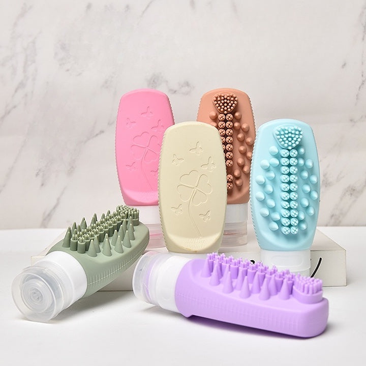 2 in 1 Silicone Travel Bottles with Built-in Scalp Scrubber 90ml (2 Pack)