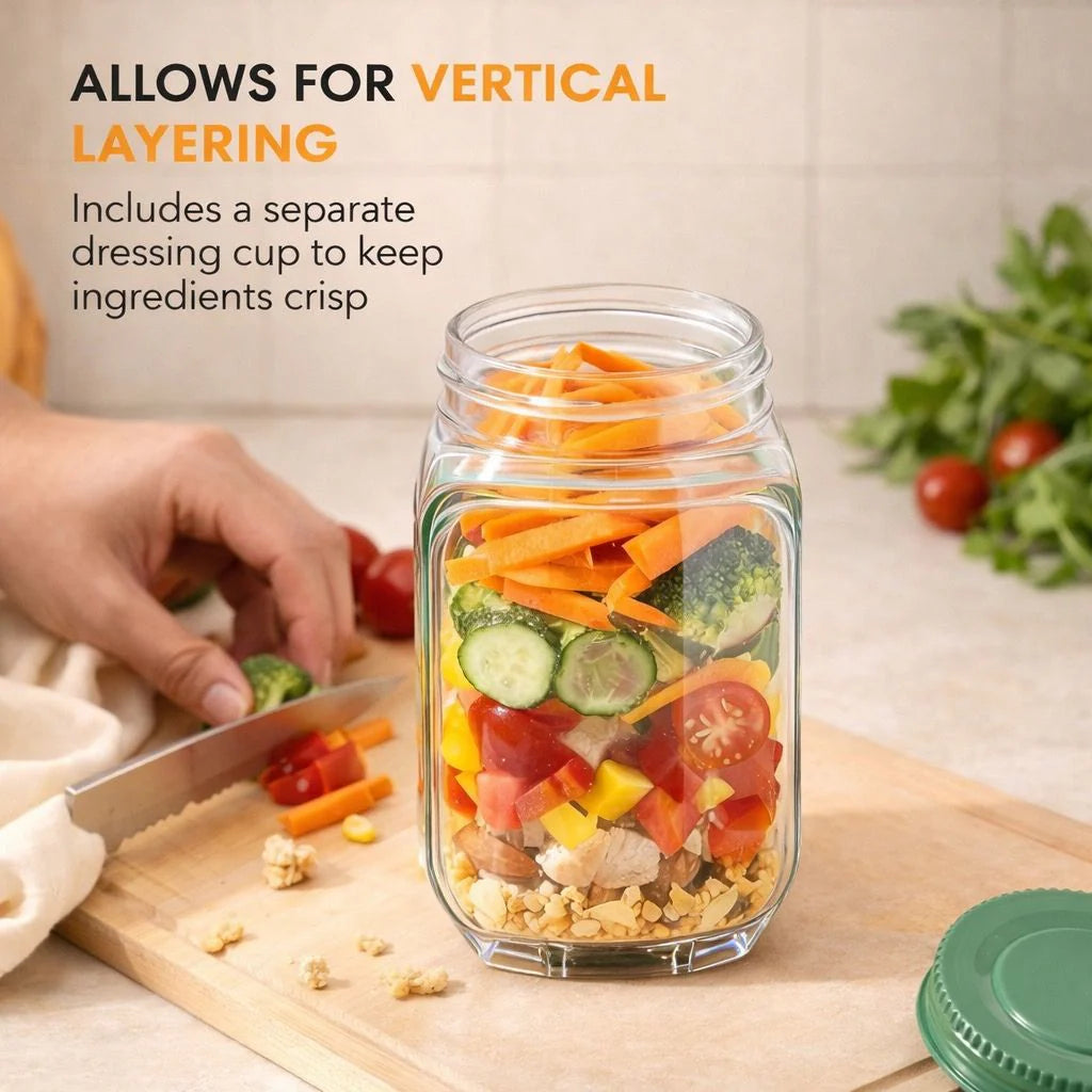 Leak proof Salad Pod Mason Jar Side Open, Pod Mason Jar, Jars With Lids Meal Prep,Suitable for Home, Outdoor and Travel