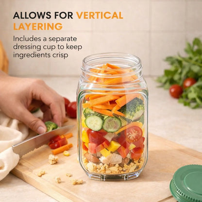 Leak proof Salad Pod Mason Jar Side Open, Pod Mason Jar, Jars With Lids Meal Prep,Suitable for Home, Outdoor and Travel
