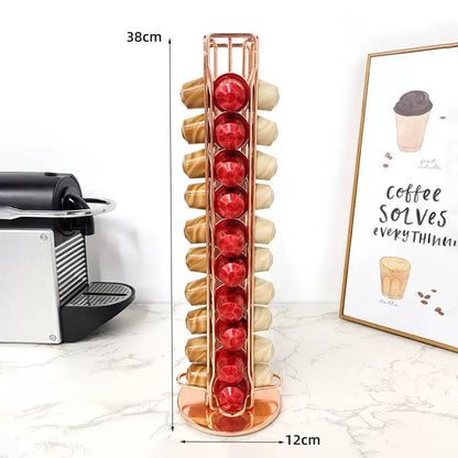 Coffee Capsule Holder with Rotating Stand - Holds 40 Coffee Pods| Compatible with Nespresso Pods | Espresso Pod Holder For Home & Office.
