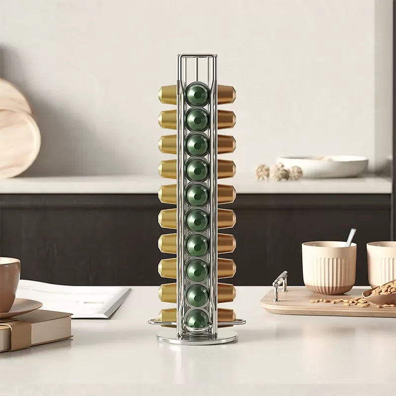 Coffee Capsule Holder with Rotating Stand - Holds 40 Coffee Pods| Compatible with Nespresso Pods | Espresso Pod Holder For Home & Office.
