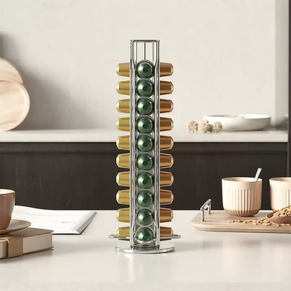Coffee Capsule Holder with Rotating Stand - Holds 40 Coffee Pods| Compatible with Nespresso Pods | Espresso Pod Holder For Home & Office.