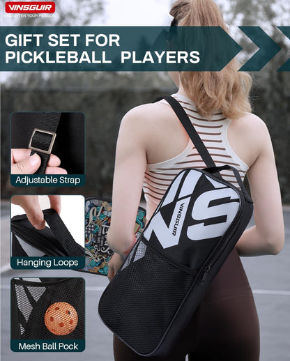 Vinsguir Pickleball Paddle Set - 2 Premium Graphite Rackets Honeycomb Composite Core with Cushion Comfort Grip & 4 Balls & Portable Racquet Bag (Hand Drawn Doodles + 3 Outdoor Balls +1 Indoor Ball+ Bag)