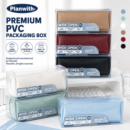 PLAN WITH Premium Large Capacity Wide Opening PU Pencil / Pen Case