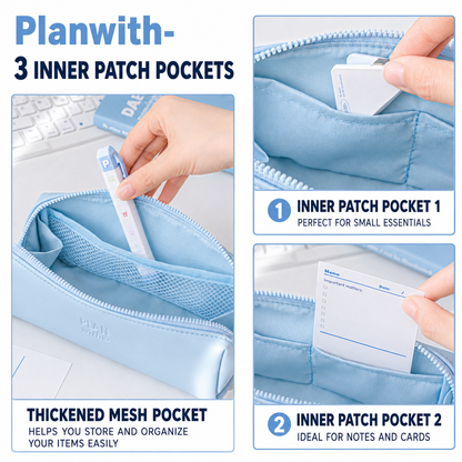 PLAN WITH Premium Large Capacity Wide Opening PU Pencil / Pen Case