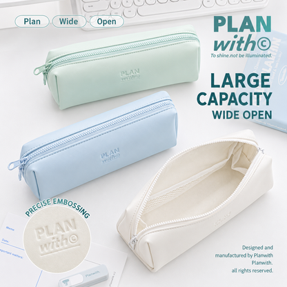 PLAN WITH Premium Large Capacity Wide Opening PU Pencil / Pen Case