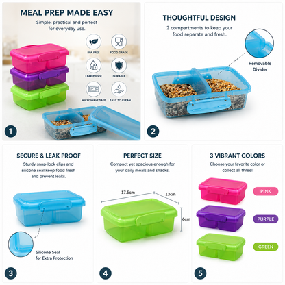 MealMate™  Duo Lock Divided Lunch Box Set with Secure Lock Lid | BPA-Free Reusable Food Storage Container for Office, School & Travel