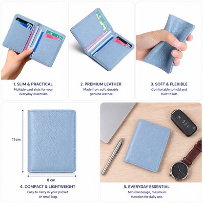CardNest™ Unisex Slim Leather Card Wallet  | Compact Minimalist Multi-Card Holder | Soft Flexible Pocket Wallet
