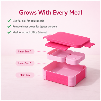 LunchNest™  Removable 4 in 1 Leakproof Compartment - 1100 ML Bento Lunch Box | Compact BPA Free, Leak-Proof, Microwave & Dishwasher Safe Tiffin for Office Use