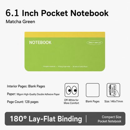 6.1 inch Hard Cover Pocket Note Book with 180 Degree Lay Flat Binding