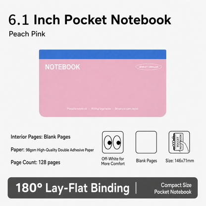 6.1 inch Hard Cover Pocket Note Book with 180 Degree Lay Flat Binding