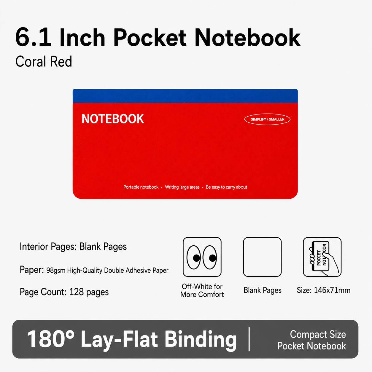 6.1 inch Hard Cover Pocket Note Book with 180 Degree Lay Flat Binding