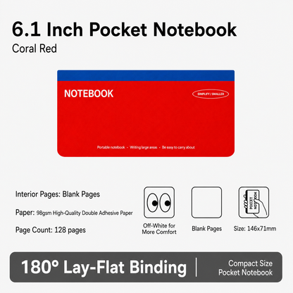 6.1 inch Hard Cover Pocket Note Book with 180 Degree Lay Flat Binding