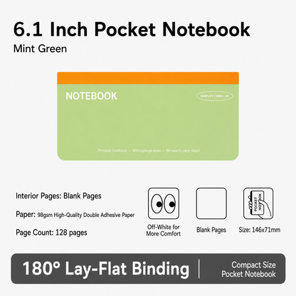 6.1 inch Hard Cover Pocket Note Book with 180 Degree Lay Flat Binding