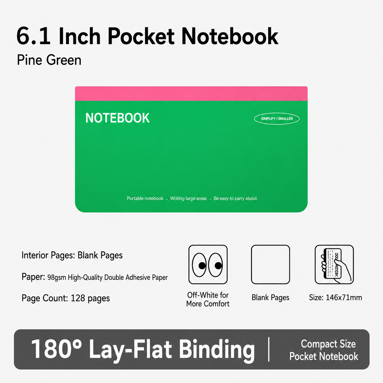 6.1 inch Hard Cover Pocket Note Book with 180 Degree Lay Flat Binding