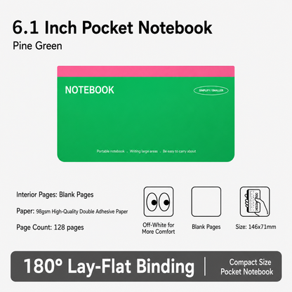 6.1 inch Hard Cover Pocket Note Book with 180 Degree Lay Flat Binding