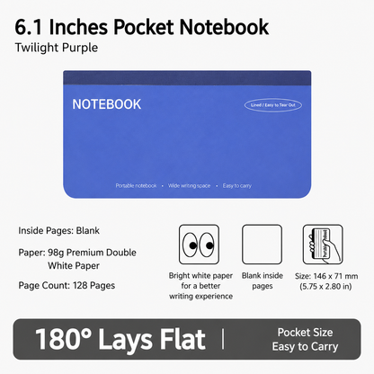6.1 inch Hard Cover Pocket Note Book with 180 Degree Lay Flat Binding