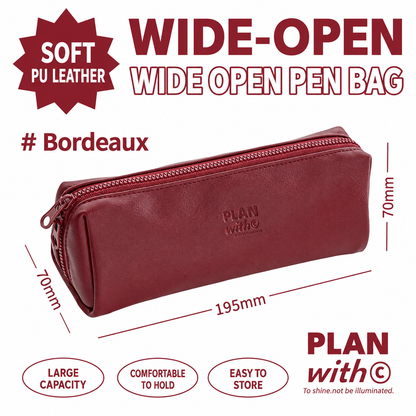 PLAN WITH Premium Large Capacity Wide Opening PU Pencil / Pen Case